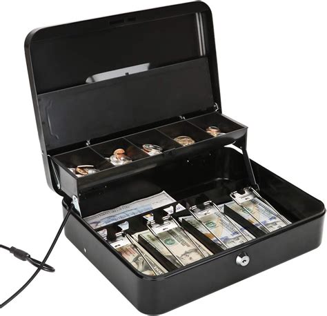 jssmst large cash box new metal money box|Jssmst Large Locking Cash Box with Money Tray, Metal Money .